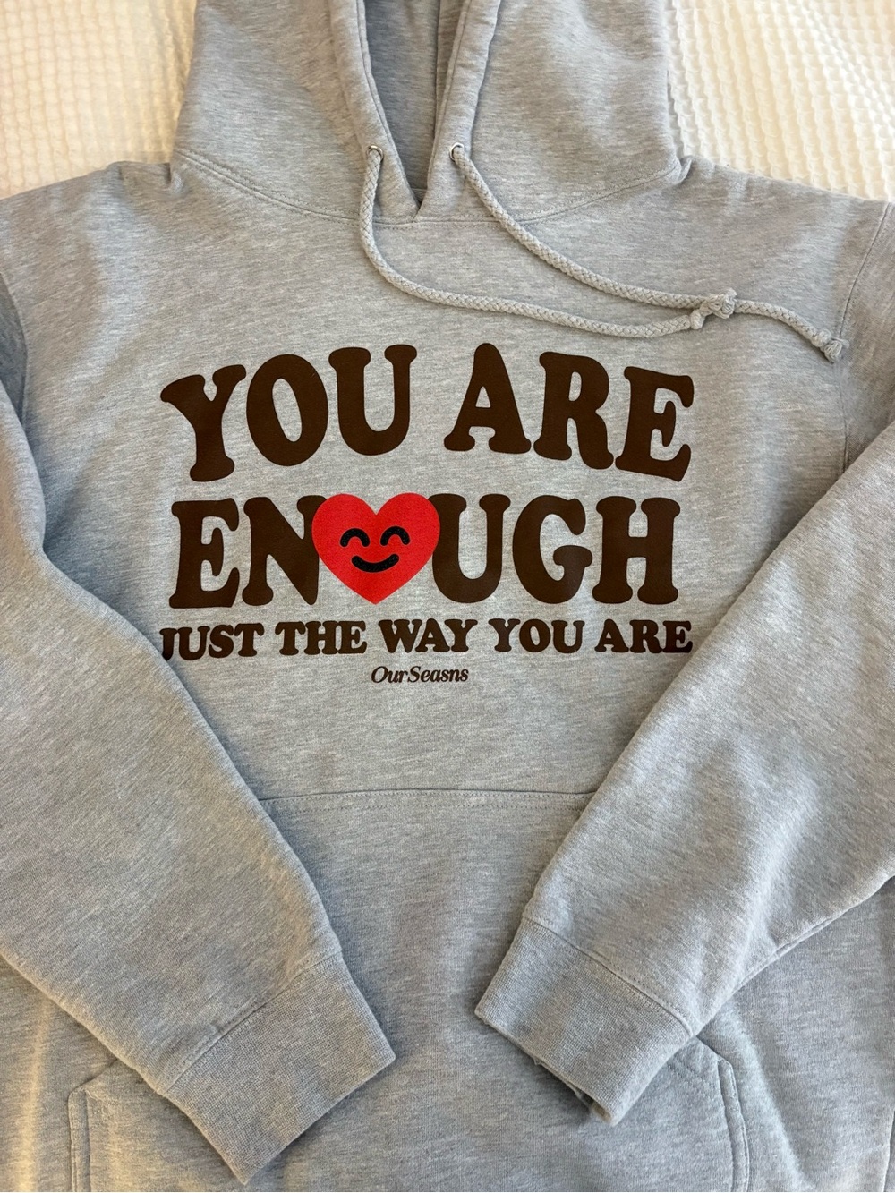 Gray Crewneck Hoodie Sweater with Red Heart Graphic